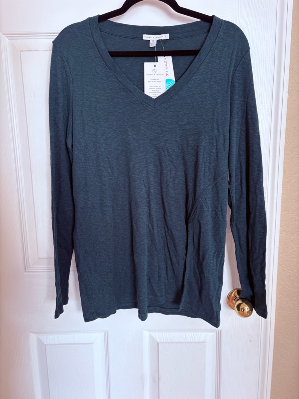 Threads 4 Thought Long Sleeve V Neck Tee Large Green Sustainable NWT